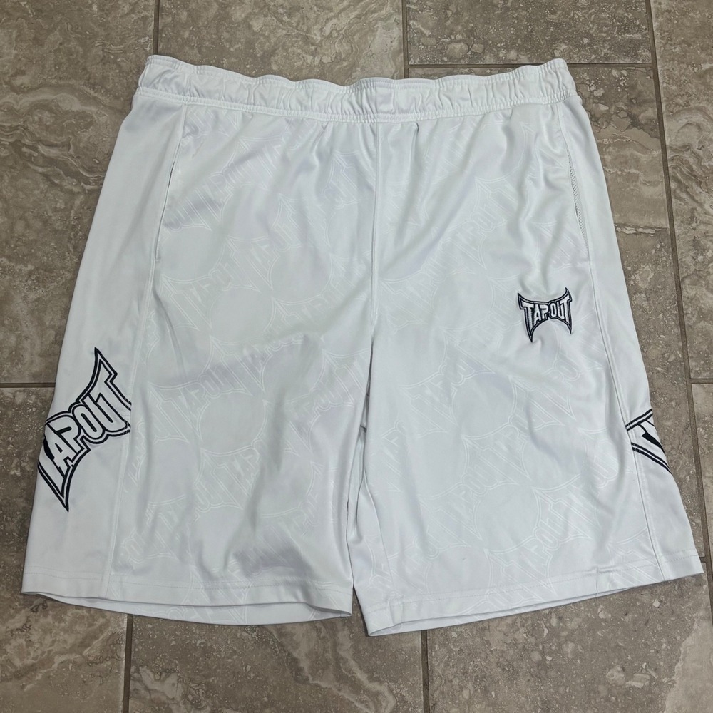 Tapout MMA Training Shorts Mens White Tonal Logo Print Athletic Gym Grappling XL